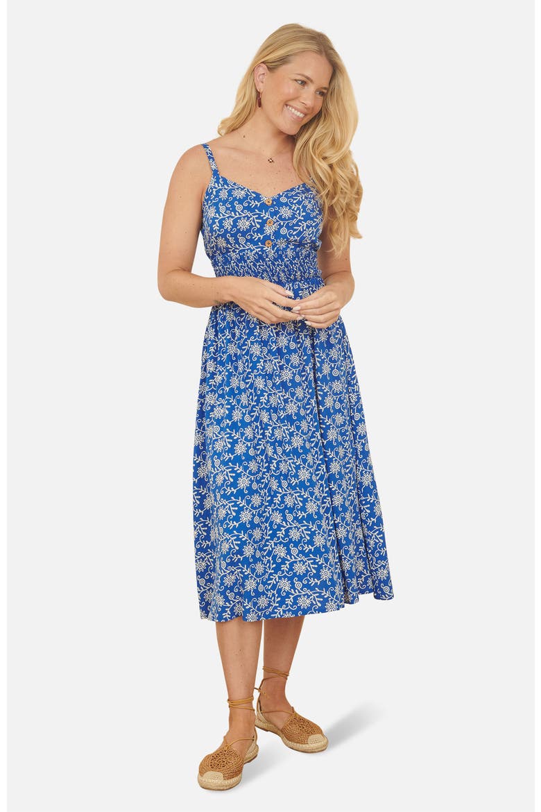 Printed Sweetheart Neckline Midi Dress, Alternate, color, Blue