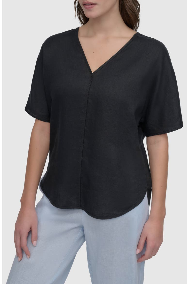 V-Neck Linen Top, Alternate, color, BLACK