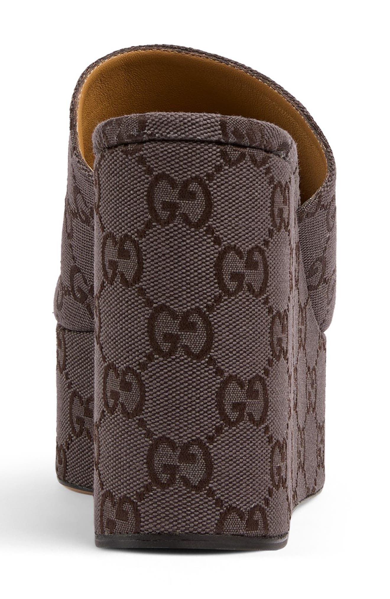 Gucci Carmen Horsebit GG Monogram Platform Wedge Sandal, Alternate, color, Brown