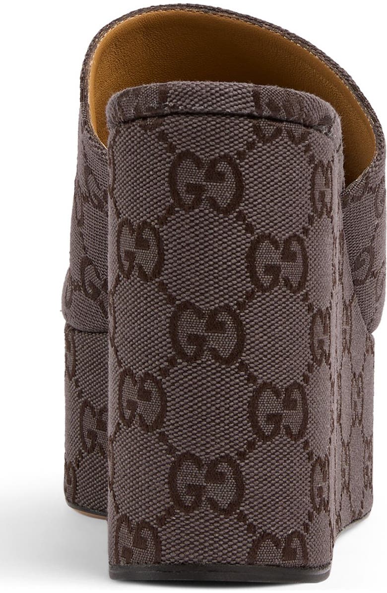 Gucci Carmen Horsebit GG Monogram Platform Wedge Sandal, Alternate, color, Brown