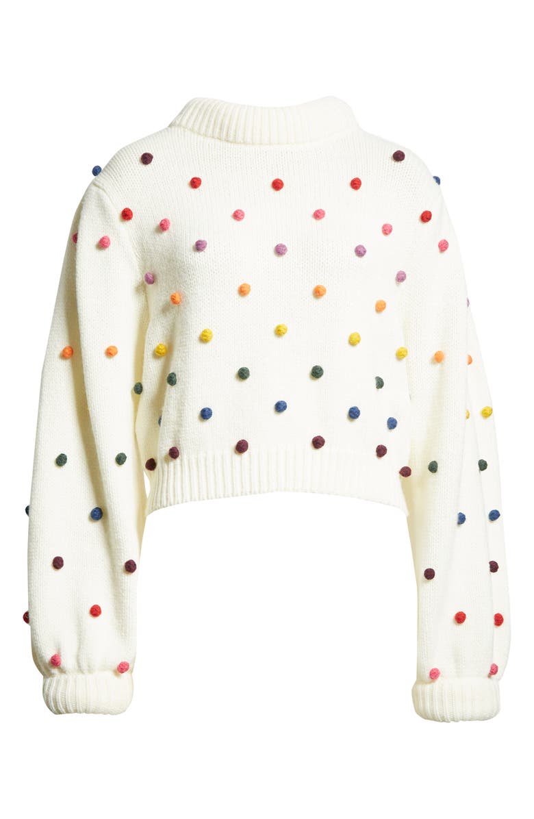 FARM Rio Rainbow Pom Blouson Sleeve Sweater, Alternate, color, Off-White Multi