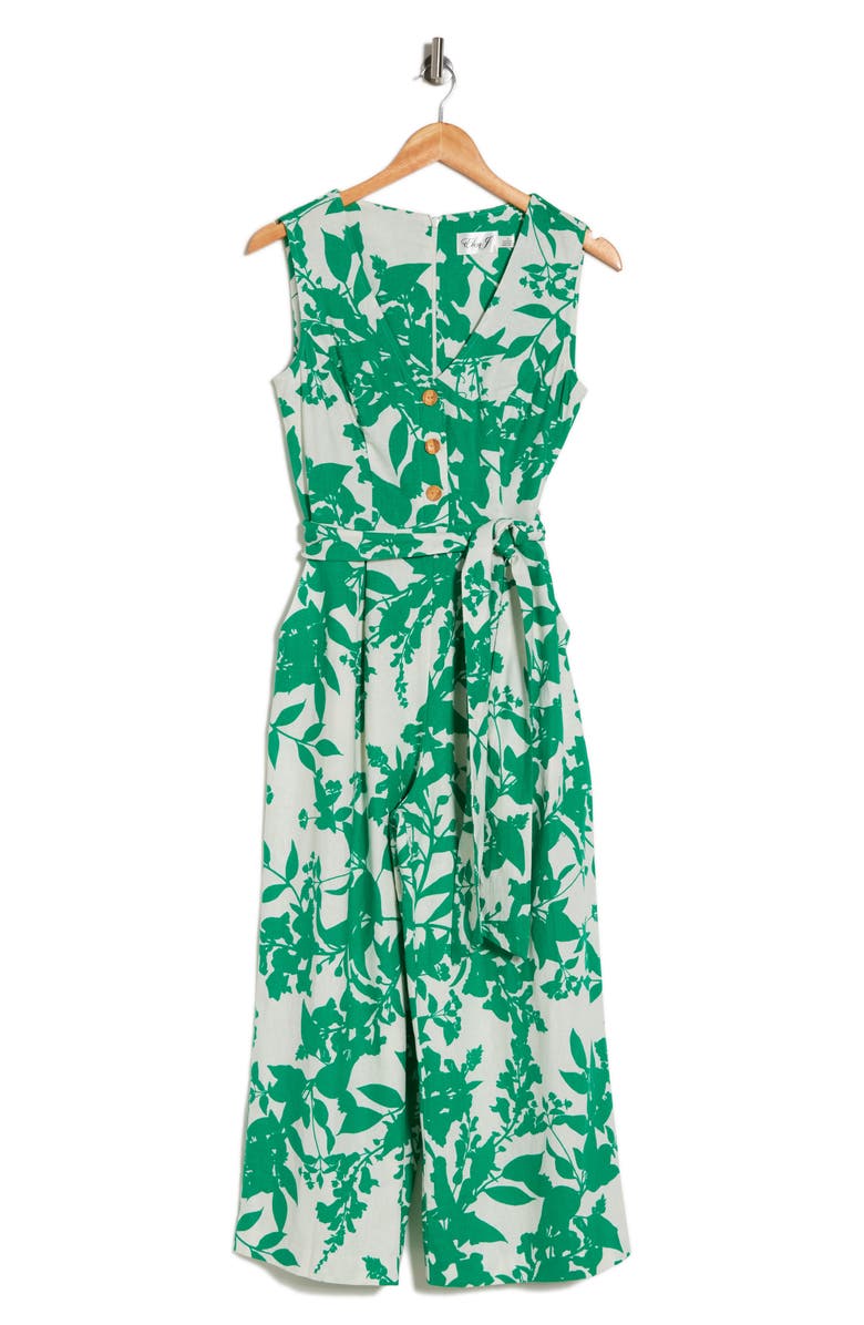 Eliza J Crop Tie Waist Linen Blend Jumpsuit, Alternate, color,