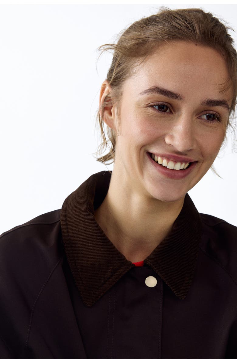 H&M Corduroy-collar Jacket, Alternate, color, Dark Brown