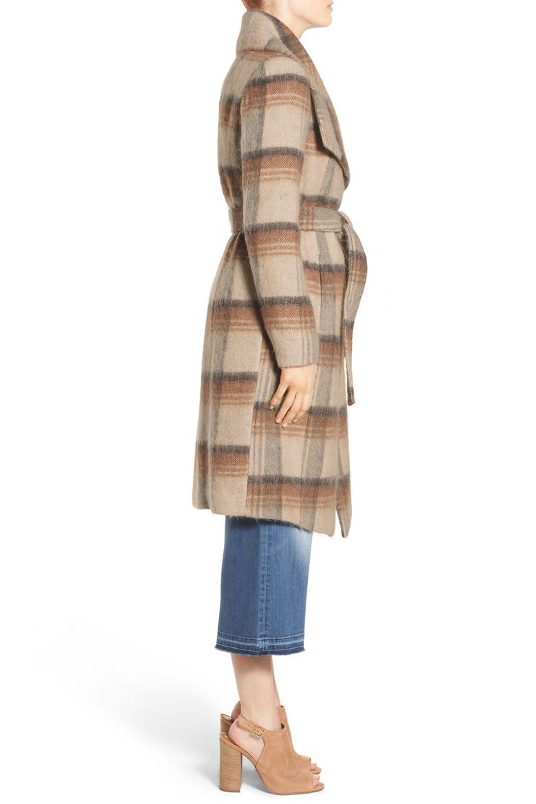 Belted Plaid Wrap Coat, Alternate, color, ORANGE BEIGE PLAID