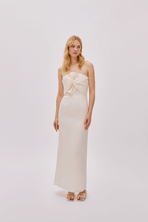 Labeca London Alaia White Linen Twist Maxi Dress In White