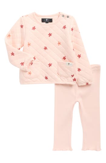 7 For All Mankind Floral Diamond Quilted Sweatshirt & Leggings Set In Pink