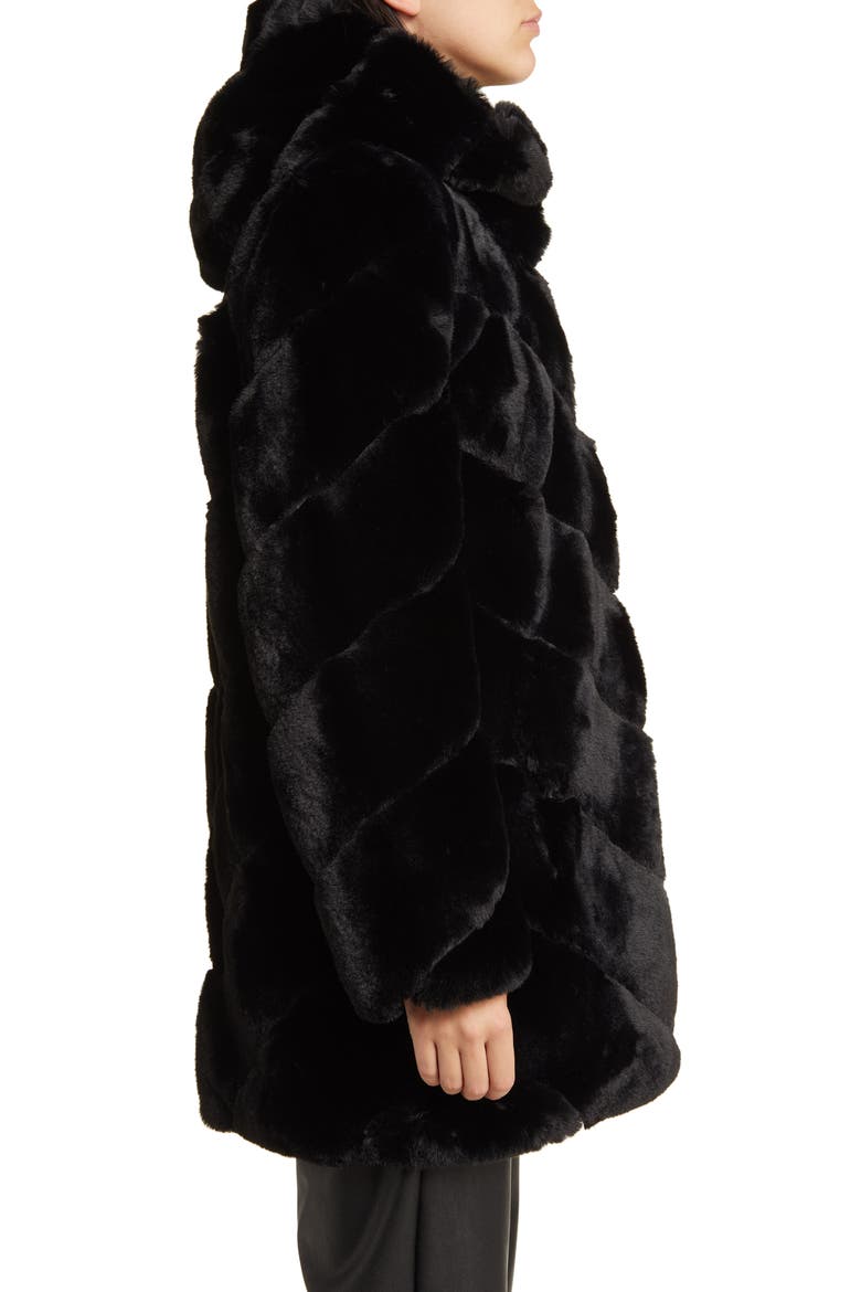 Chevron Faux Fur Hooded Jacket, Alternate, color, BLACK