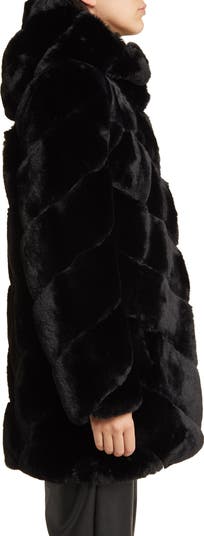 BCBGMAXAZRIA Chevron Faux Fur Hooded Jacket | Nordstrom
