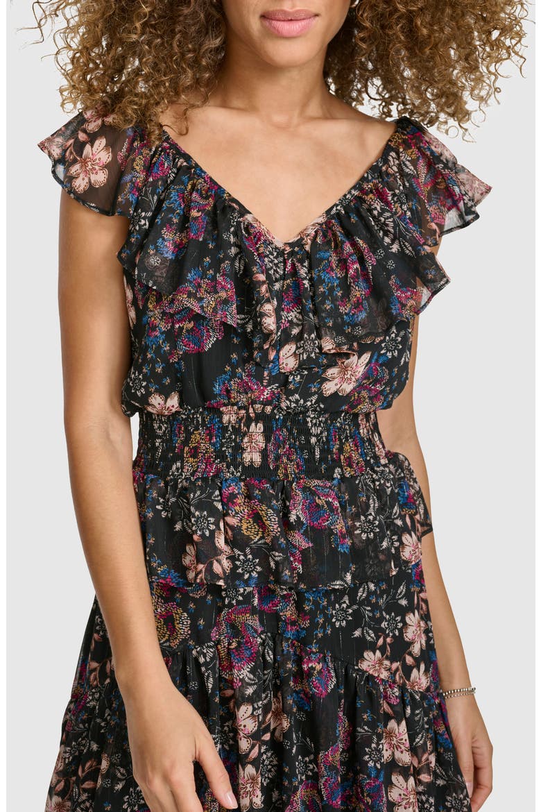 Ruffle High Low Dress, Alternate, color, BLACK MULTI