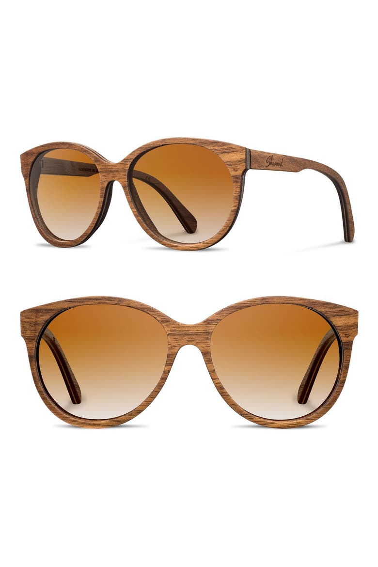 'Madison' 54mm Round Wood Sunglasses, Main, color, WALNUT/ BROWN FADE