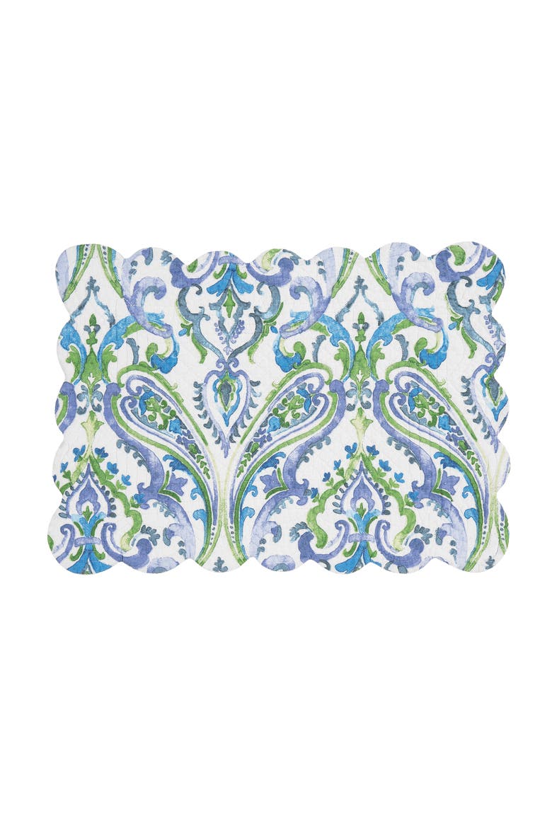 Juliet Quilted Reversible Bright Paisley Placemats Set of 6 13" x 19", Alternate, color, Blue