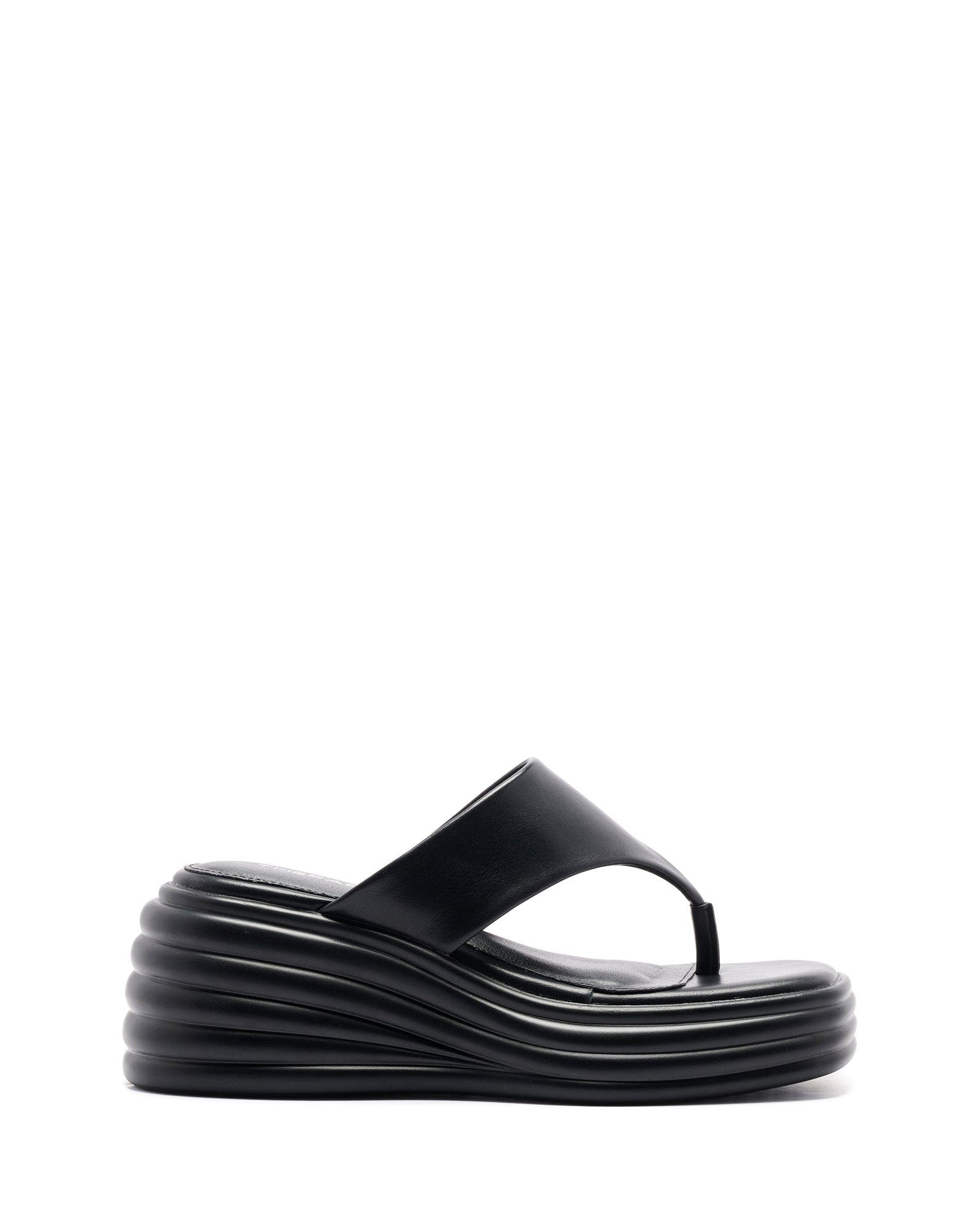 Therapy Australia FRAME square toe Wedge Sandal, Main, color, Black Smooth Pu