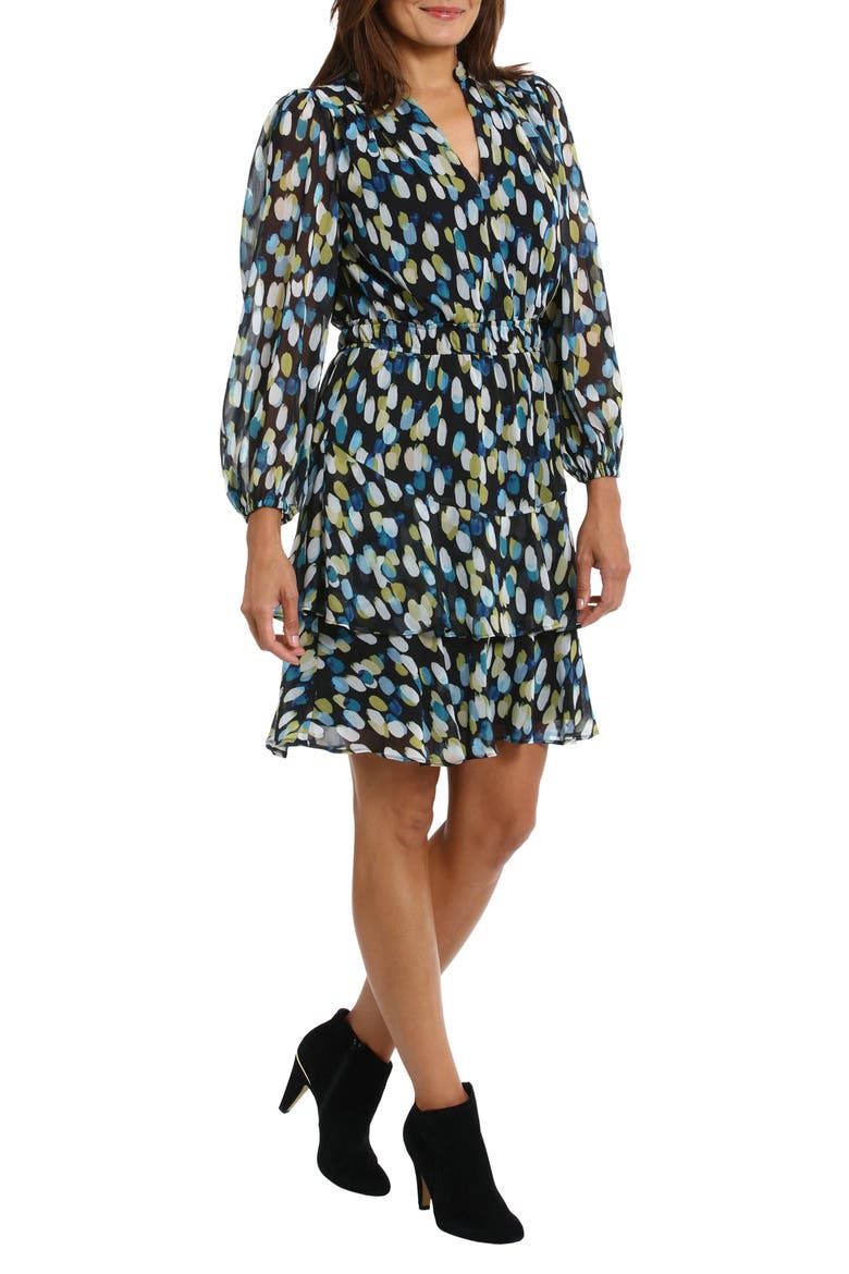 Yuryu Tiered Long Sleeve Dress, Alternate, color, BLACK/ BLUE