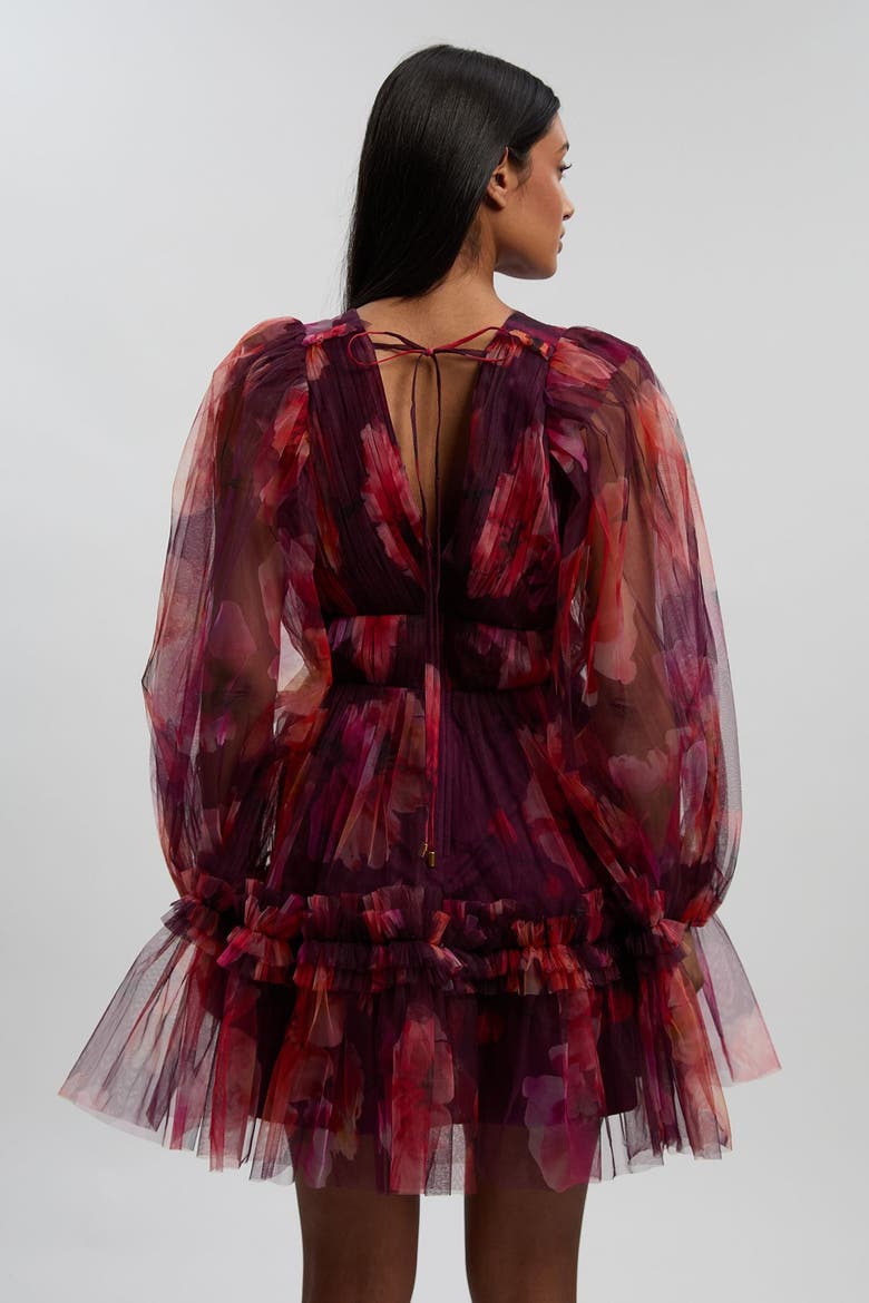 Tulle Balloon Sleeve Mini Dress, Alternate, color, Purple