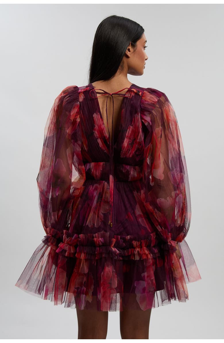 Karen Millen Tulle Balloon Sleeve Mini Dress, Alternate, color, Purple