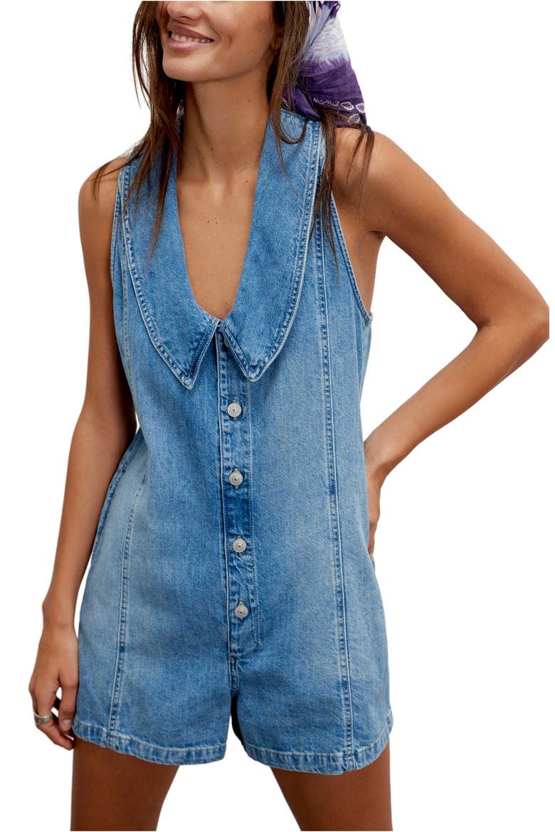 Dover Denim Romper, Alternate, color, CANDY