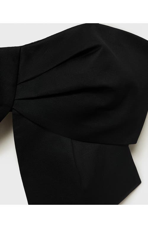 Mango Linen-blend Crop Top With Bow Design In Black
