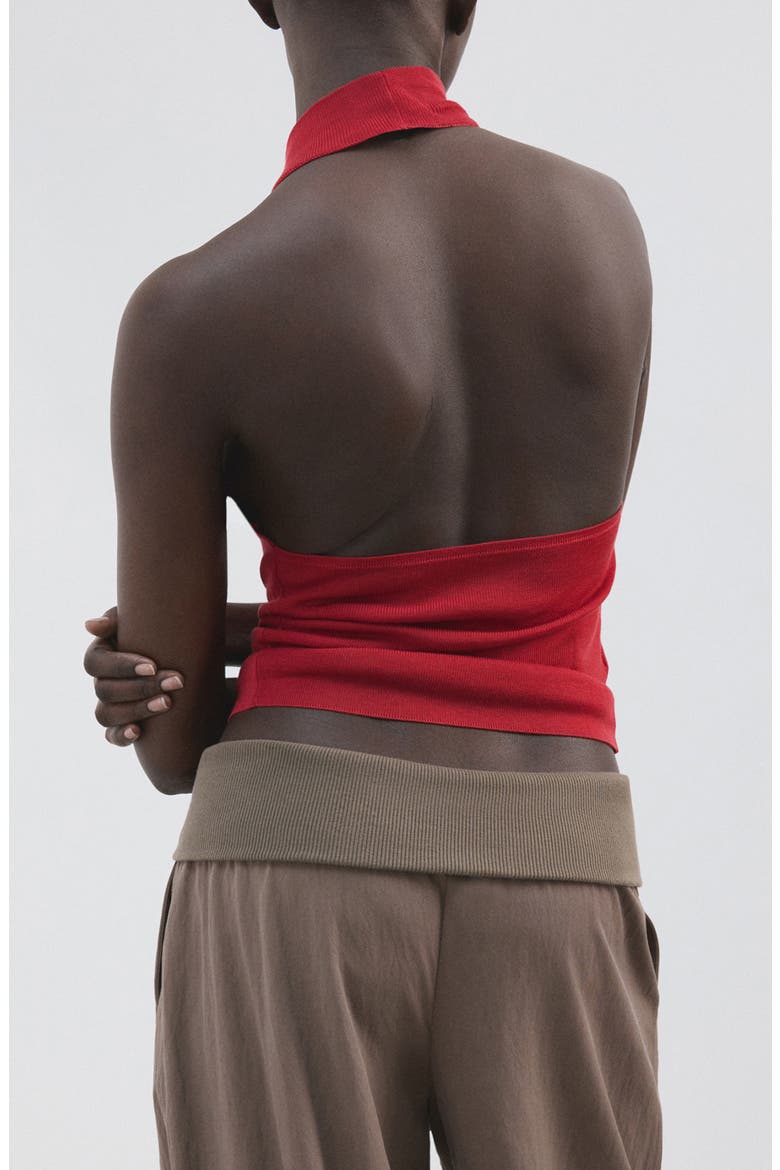 Knit Halter Neck Open Back Top, Alternate, color, RED