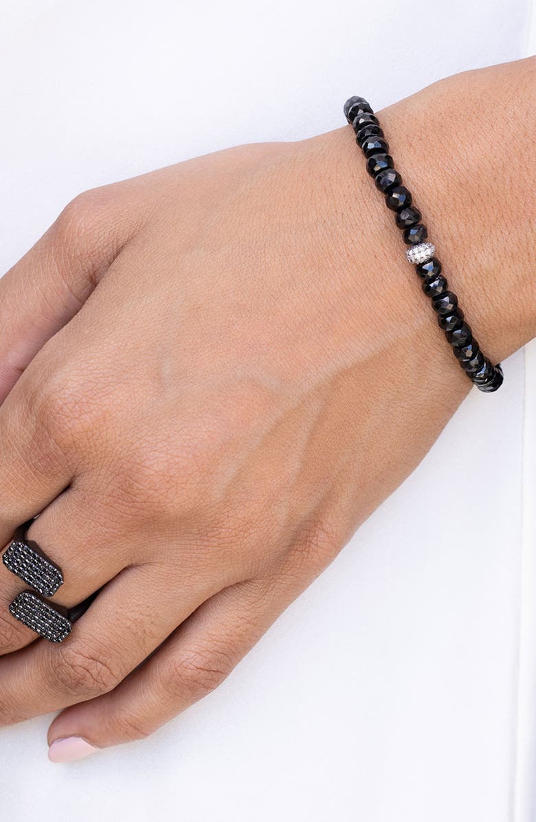 Sheryl Lowe Spinel 5MM Bead Bracelet With Diamond Donut, Alternate, color, Spinel / Sterling Silver