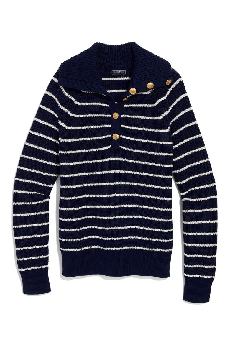 Stripe Half Button Sweater, Alternate, color, NAUTICAL NAVY