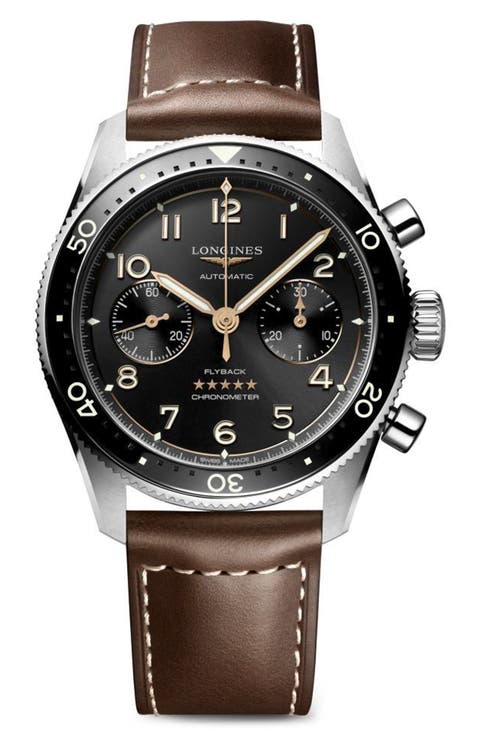 Spirit Flyback Automatic Chronograph Leather Strap Watch, 42mm