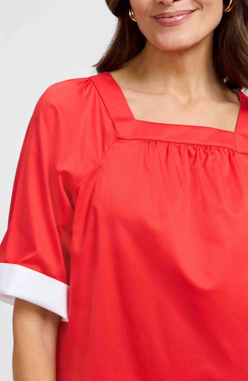 Shop Foxcroft Violet Square Neck Cotton Blend Top In Scarlet Red