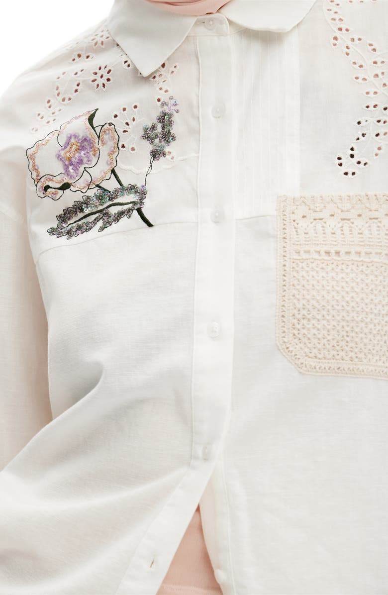 Desigual Crochet Cotton & Linen Shirt, Alternate, color,