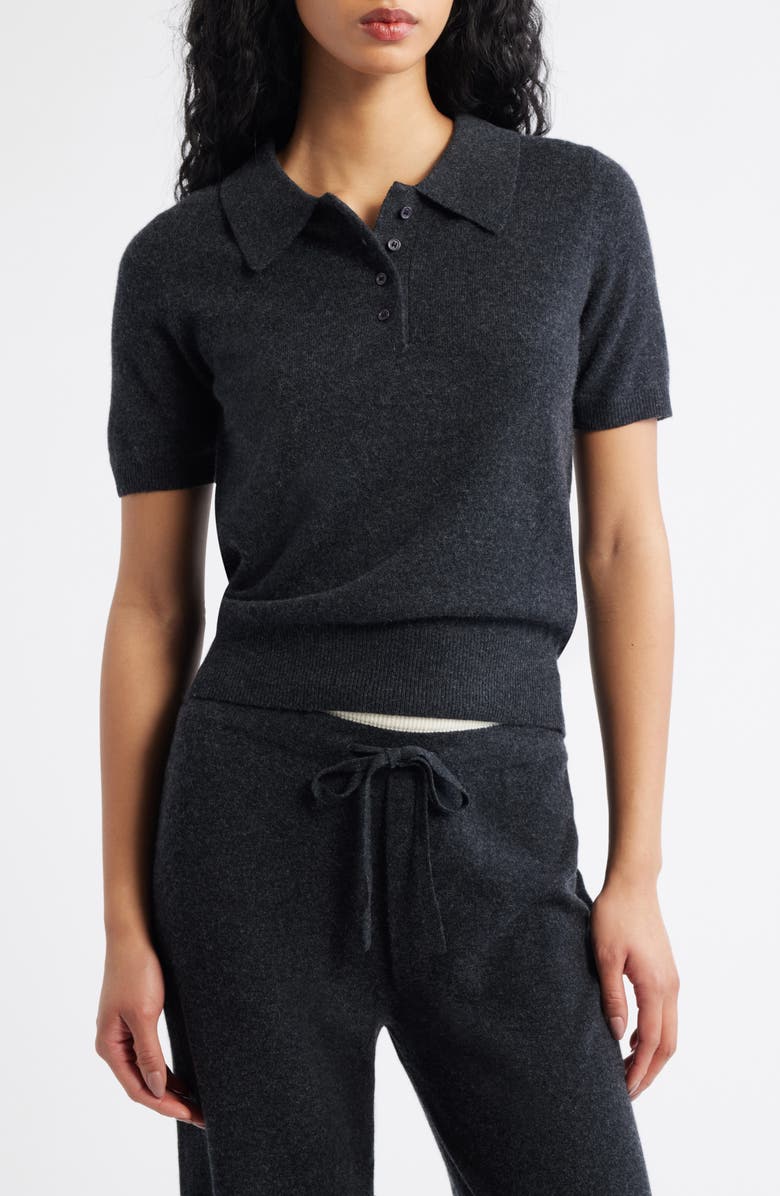 ARTLESS FOREVER Tove Wool & Cashmere Short Sleeve Polo Sweater, Main, color, Charcoal