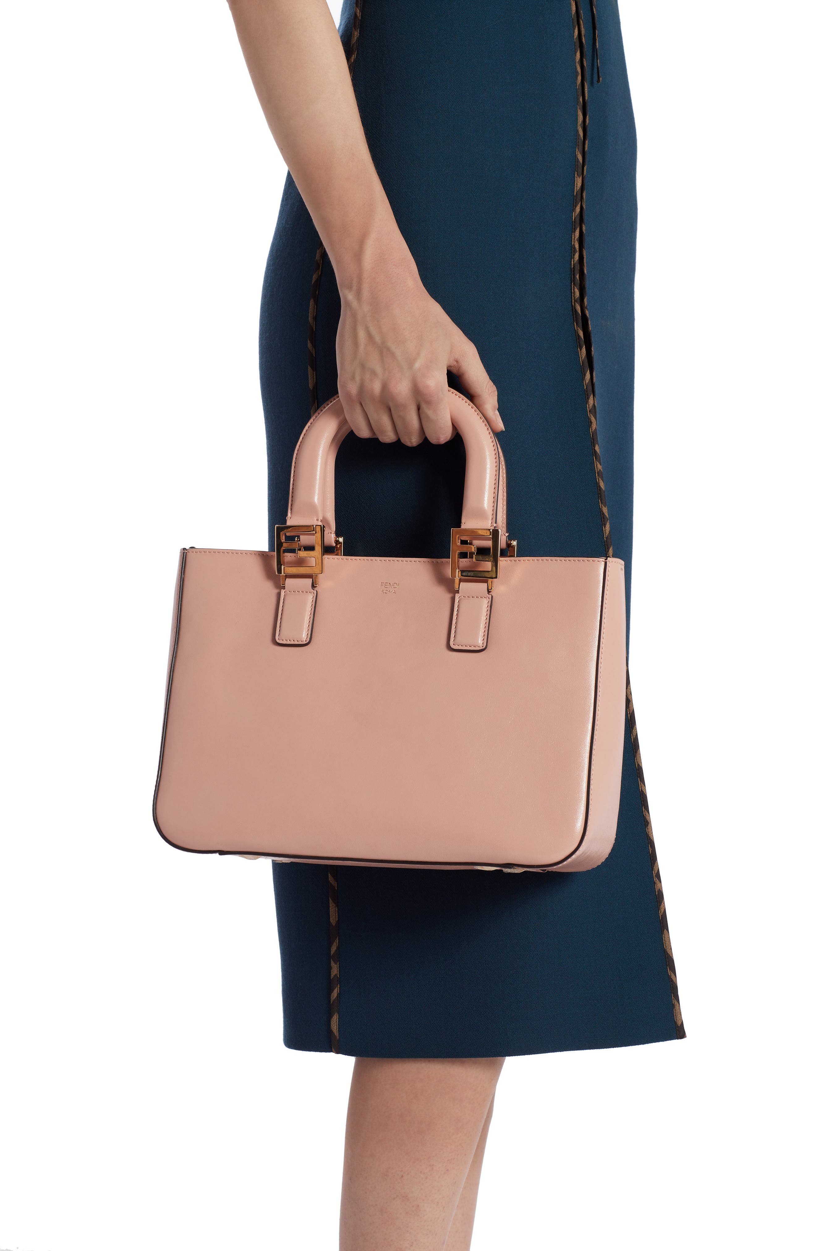 Small Glacier Top Handle Leather Tote, Alternate, color, ROSA BOURBON/ SOFT GOLD