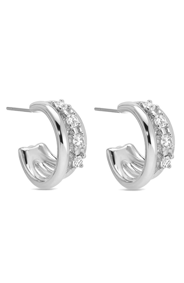 Ettika Mini Gleam Cubic Zirconia Hoop Earrings, Alternate, color, Silver