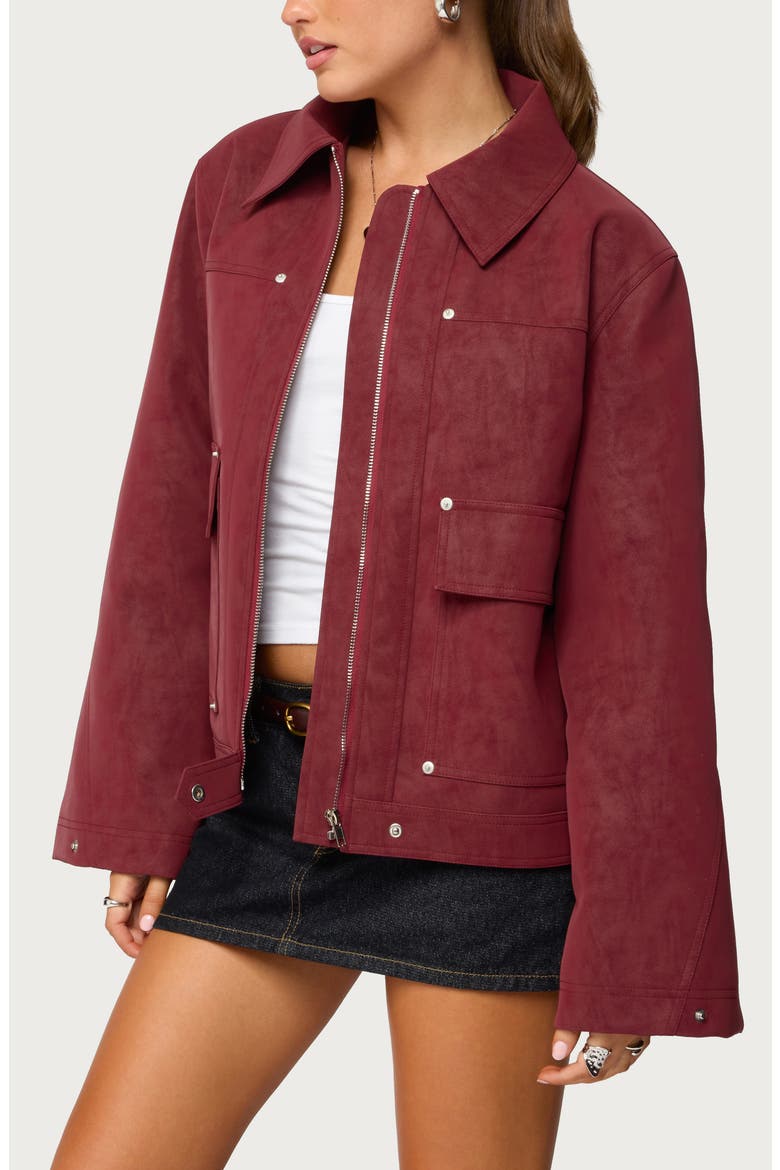 Annabelle Oversize Faux Suede Jacket, Alternate, color, BURGUNDY