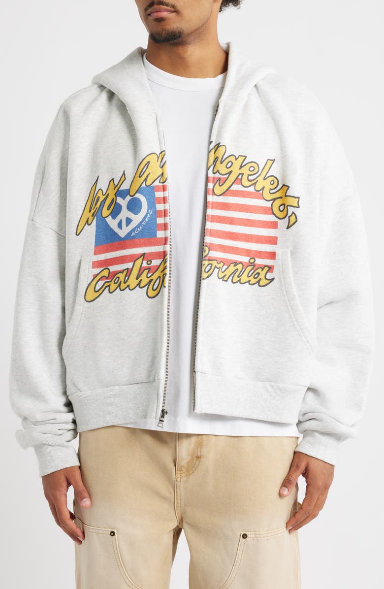 Elwood Flag Graphic Zip Hoodie, Main, color, Ash Grey