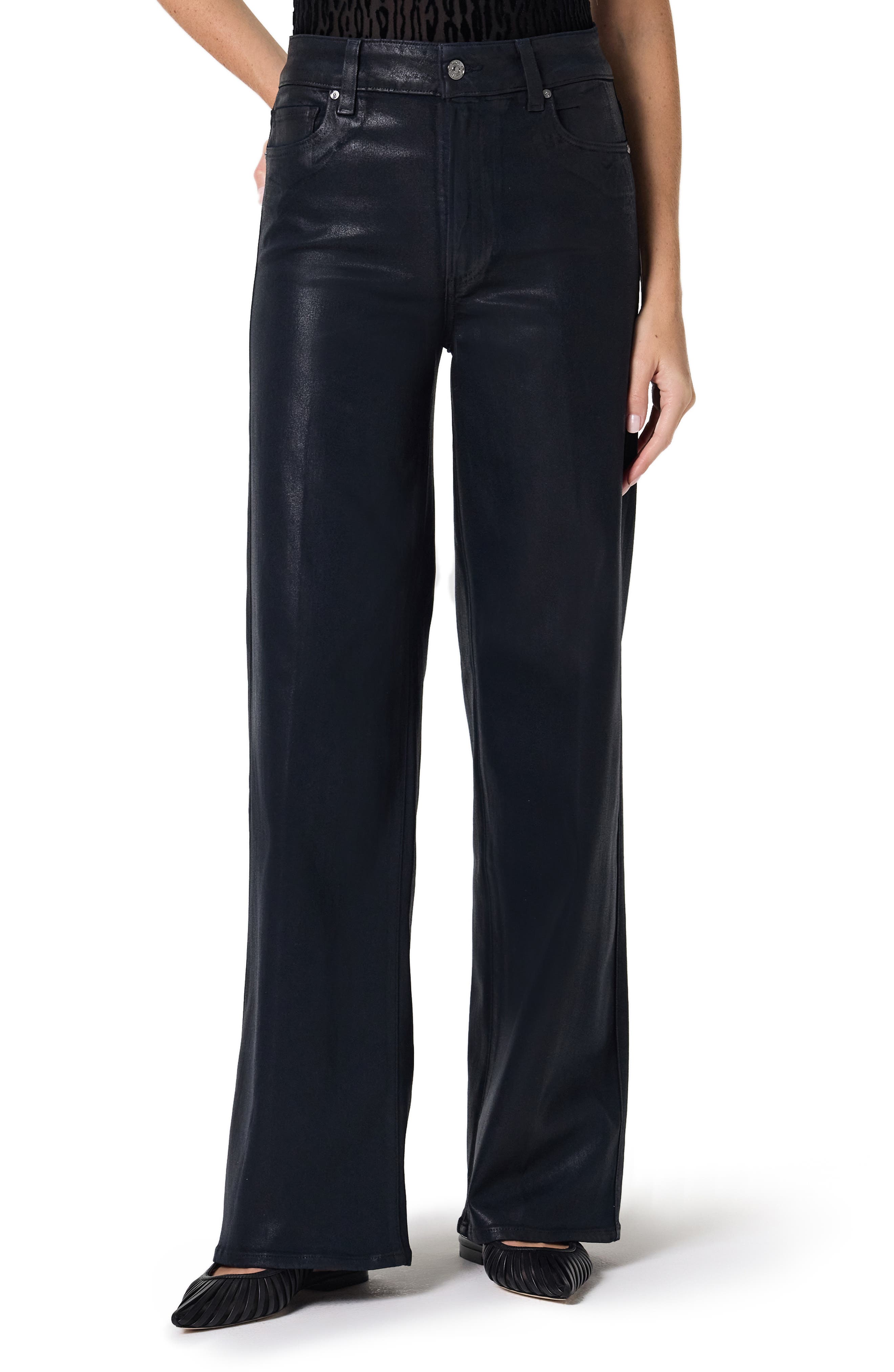 PAIGE Sasha Coated High Waist Wide Leg Jeans