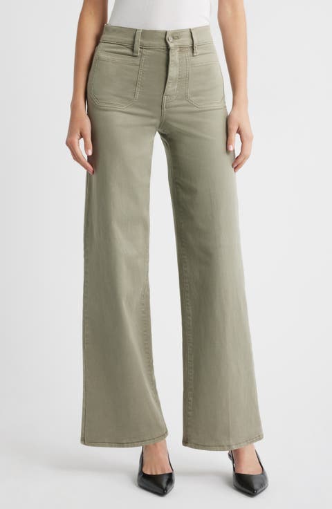 Le Slim Palazzo Patch Pocket High Waist Wide Leg Jeans (Thyme)