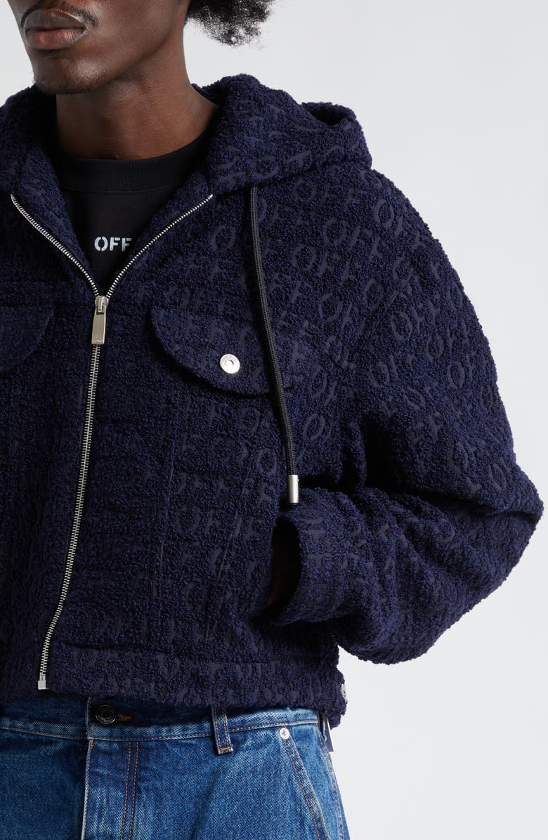 Off-White Sierra Logo Crop Hooded Bouclé Jacket, Alternate, color,