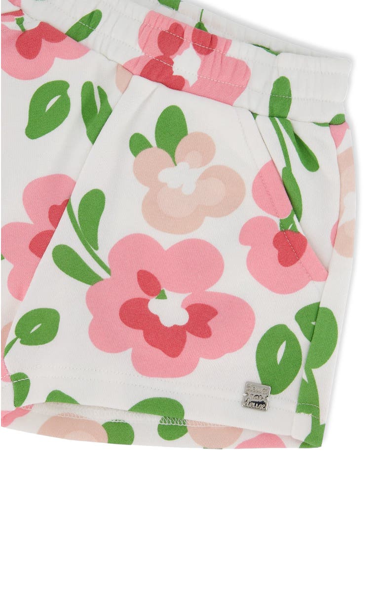 Deux par Deux Girl's Printed French Terry Short Pink Flowers On White Background, Alternate, color,