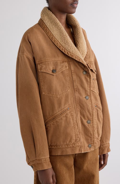 Isabel Marant Pimia Faux Shearling Lined Trucker Jacket In Brown
