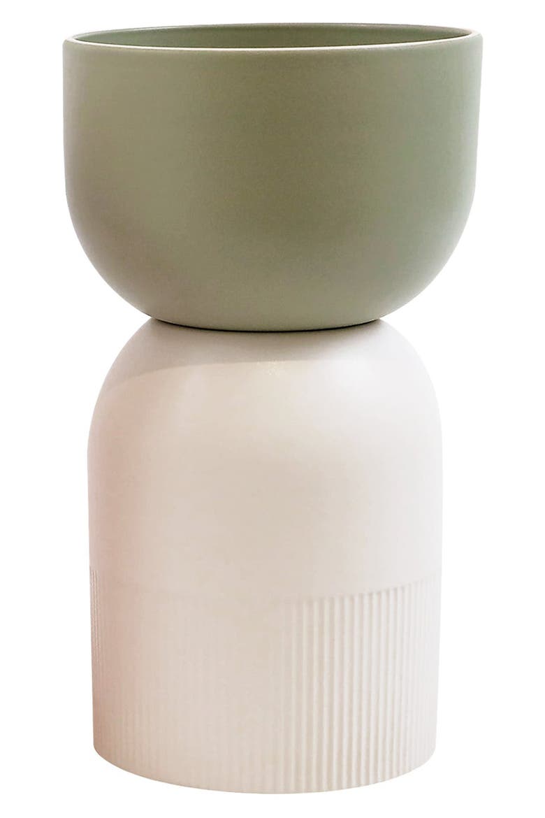 Medium Ceramic Flip Vase, Alternate, color, IVORY/ OLIVE