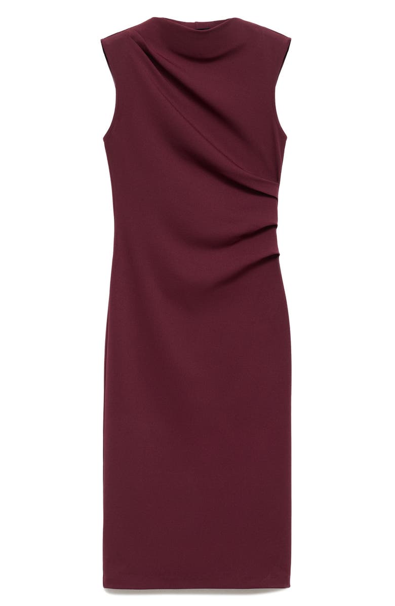 MANGO Ruched Sleeveless Midi Dress, Alternate, color, Burgundy