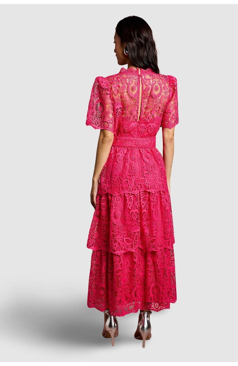 Coast Short Sleeve Tiered Lace Midi Dress, Alternate, color, Raspberry
