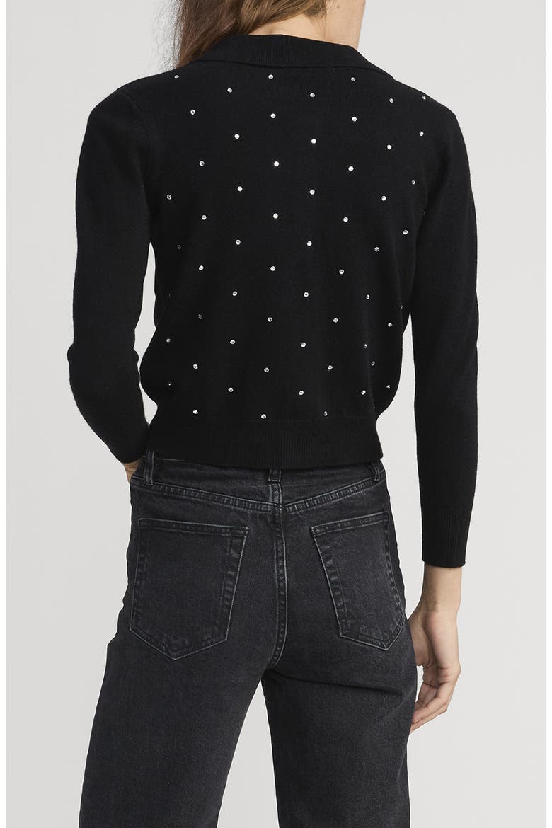 The Rhinestone Collared Wool & Cashmere Cardigan, Alternate, color, BLACK