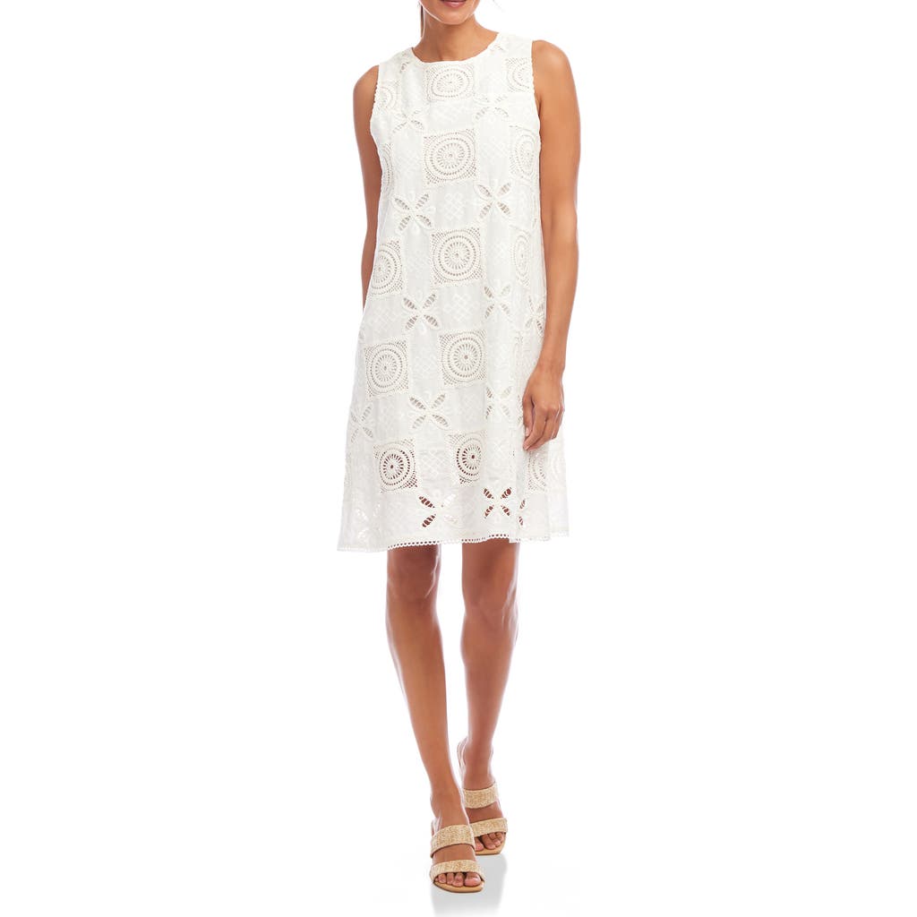 Karen Kane Embroidered Cotton Blend Shift Dress In Ivory