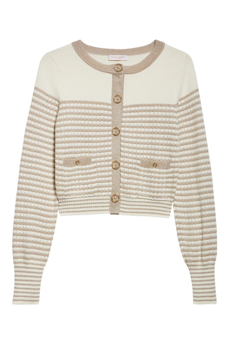 Bea Metallic Stripe Cotton Blend Cardigan, Alternate, color, SANDSTONE IVY TEXTURED STRIPE
