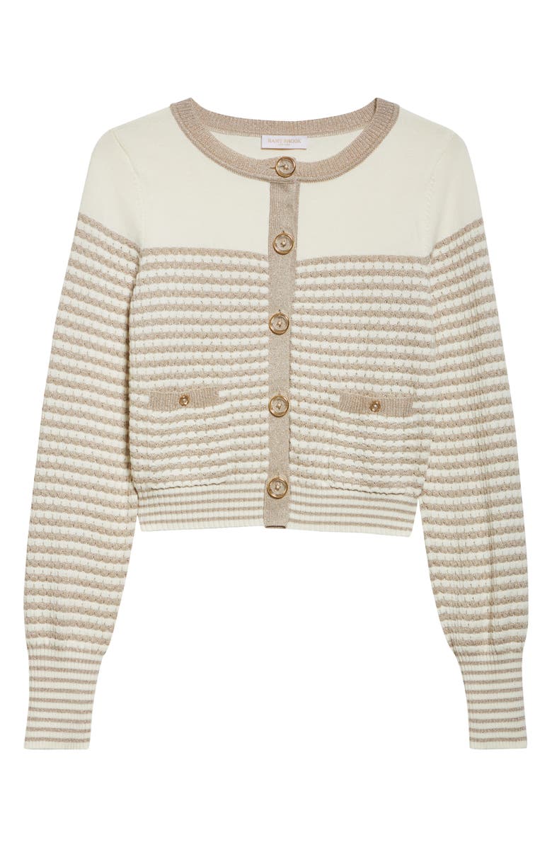 Ramy Brook Bea Metallic Stripe Cotton Blend Cardigan, Alternate, color, Sandstone Ivy Textured Stripe