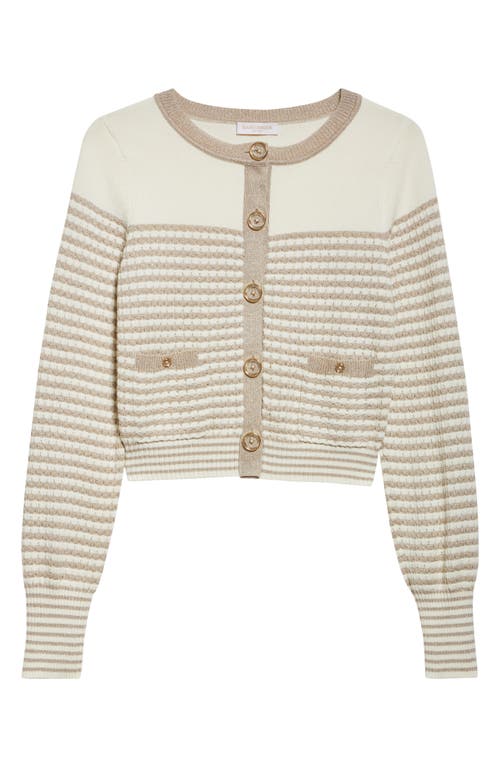 Ramy Brook Bea Metallic Stripe Cotton Blend Cardigan In Sandstone Ivy Textured Stripe