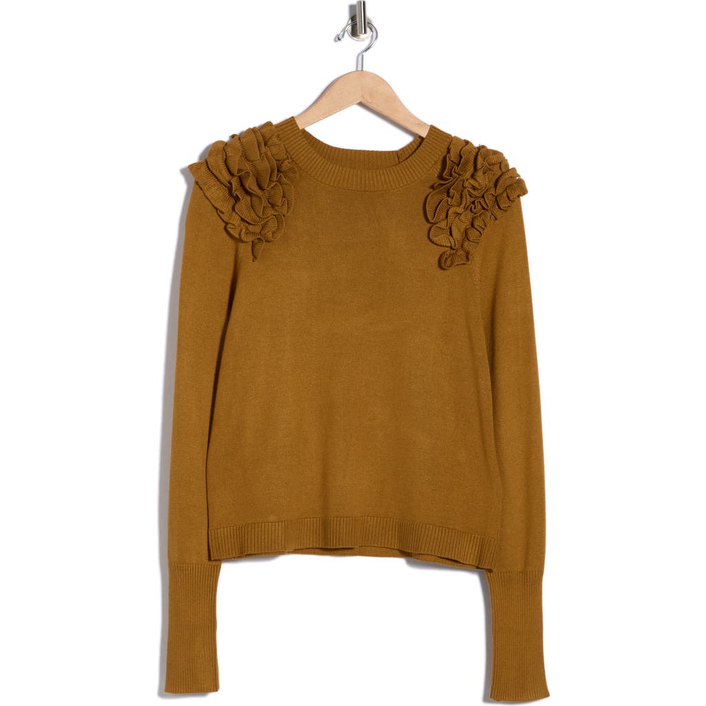 Democracy Ruffle Crewneck Sweater In Brown