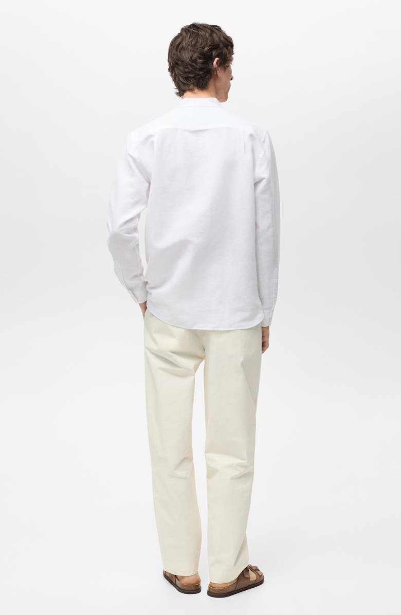 MANGO Band Collar Linen Blend Button-Up Shirt, Alternate, color, White