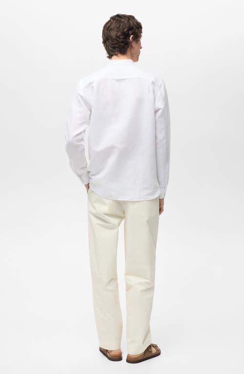 Mango Band Collar Linen Blend Button-up Shirt In White