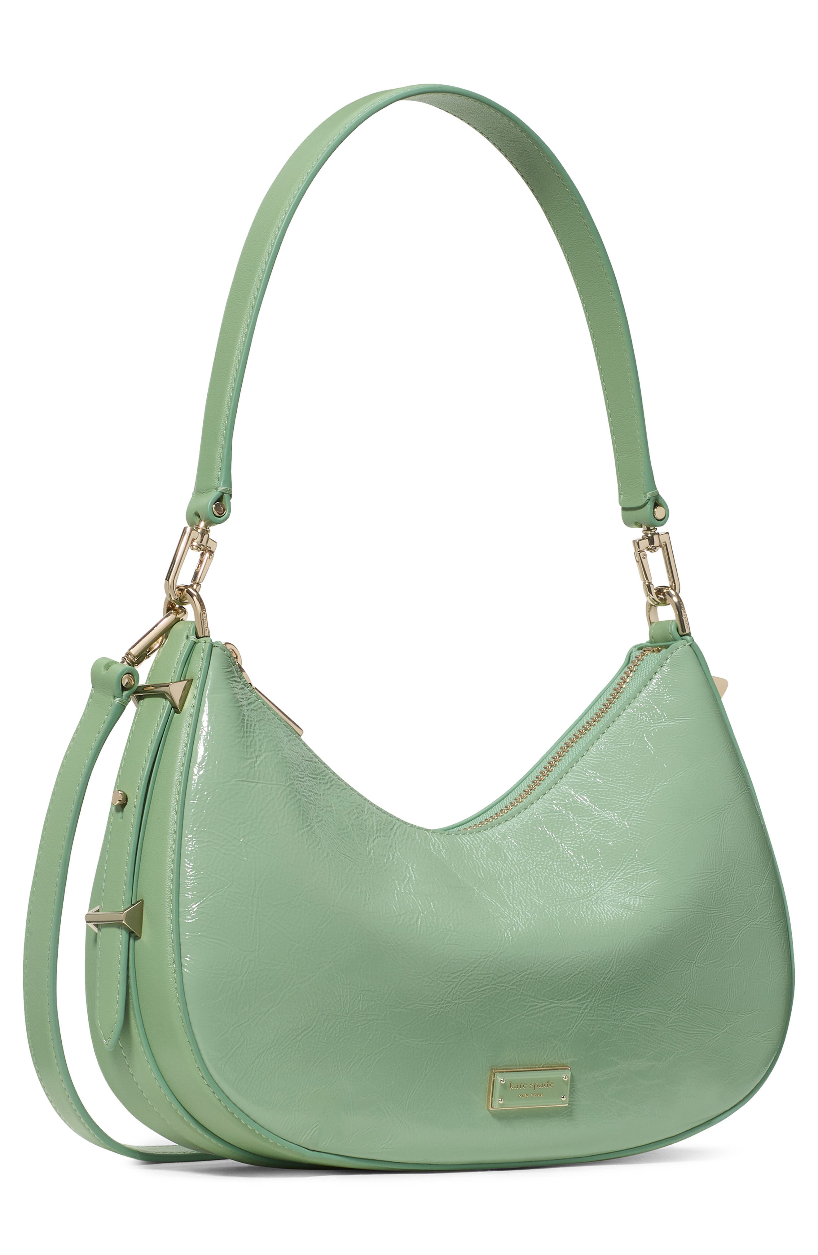 Kate Spade New York liv crinkle patent leather convertible shoulder bag, Alternate, color, Crisp Sage