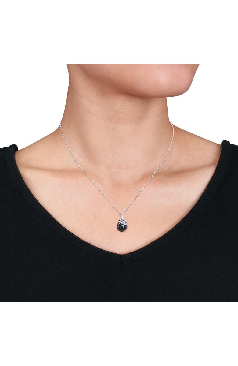 Julianna B. Cultured Pearl & Diamond Swirl Necklace, Alternate, color, Tahitian Pearl/14K White Gold